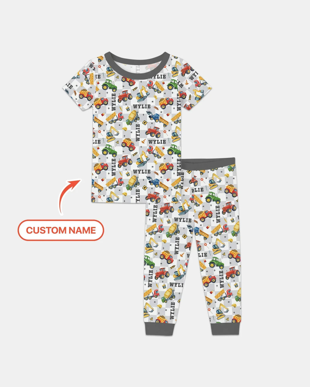 Under Construction Custom Name Bamboo Two Piece Short Sleeve Pajama Set