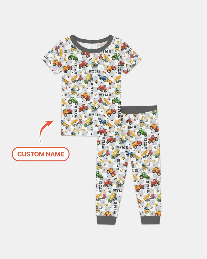 Under Construction Custom Name Bamboo Two Piece Short Sleeve Pajama Set