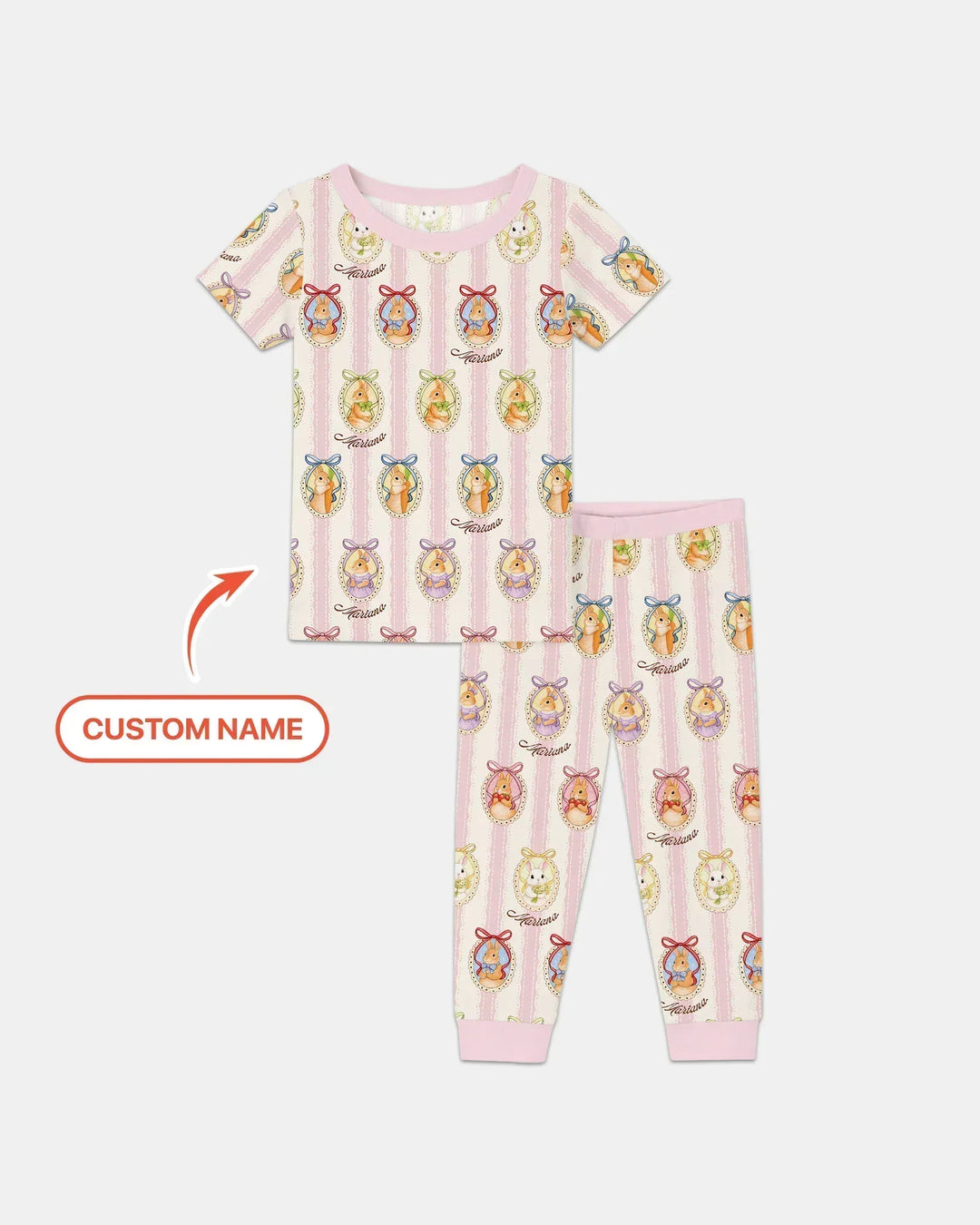 Custom Name Vintage Easter Bunny Bamboo Two Piece Short Sleeve Pajama Set