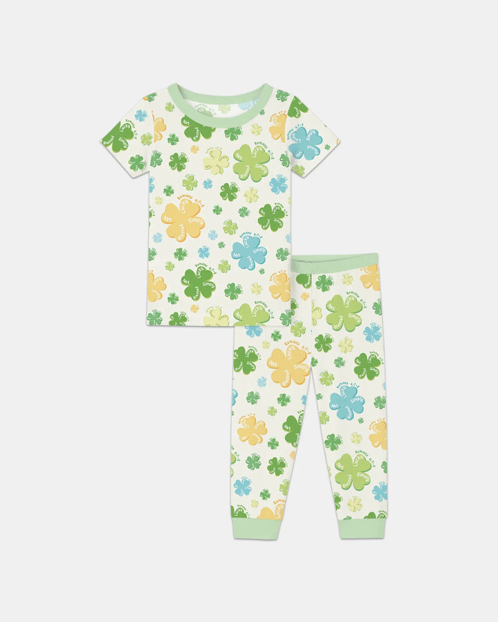 Shamrocks Print St. Patrick's Day Bamboo Two Piece Short Sleeve Pajama Set
