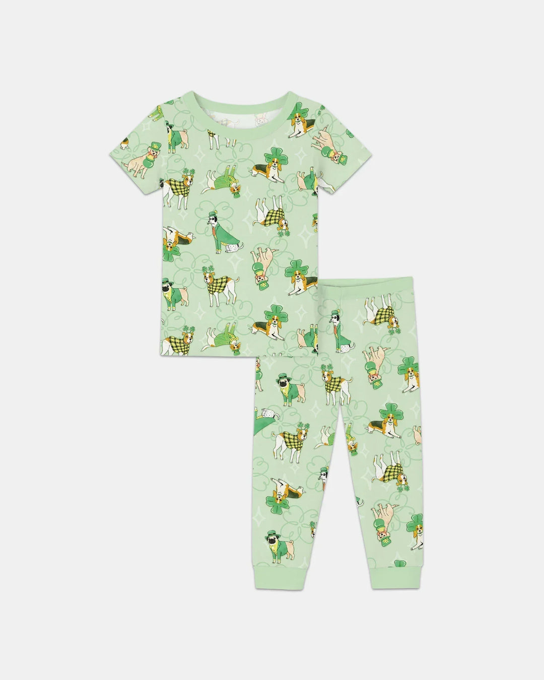 St. Patrick's Day Puppies Bamboo Two Piece Short Sleeve Pajama Set