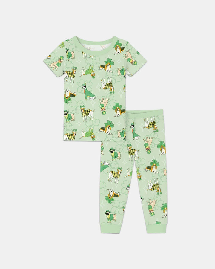 St. Patrick's Day Puppies Bamboo Two Piece Short Sleeve Pajama Set