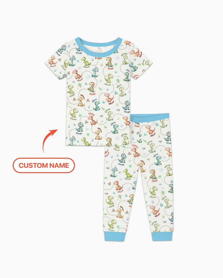 Personalized Dino Friends Bamboo Two Piece Short Sleeve Pajama Set