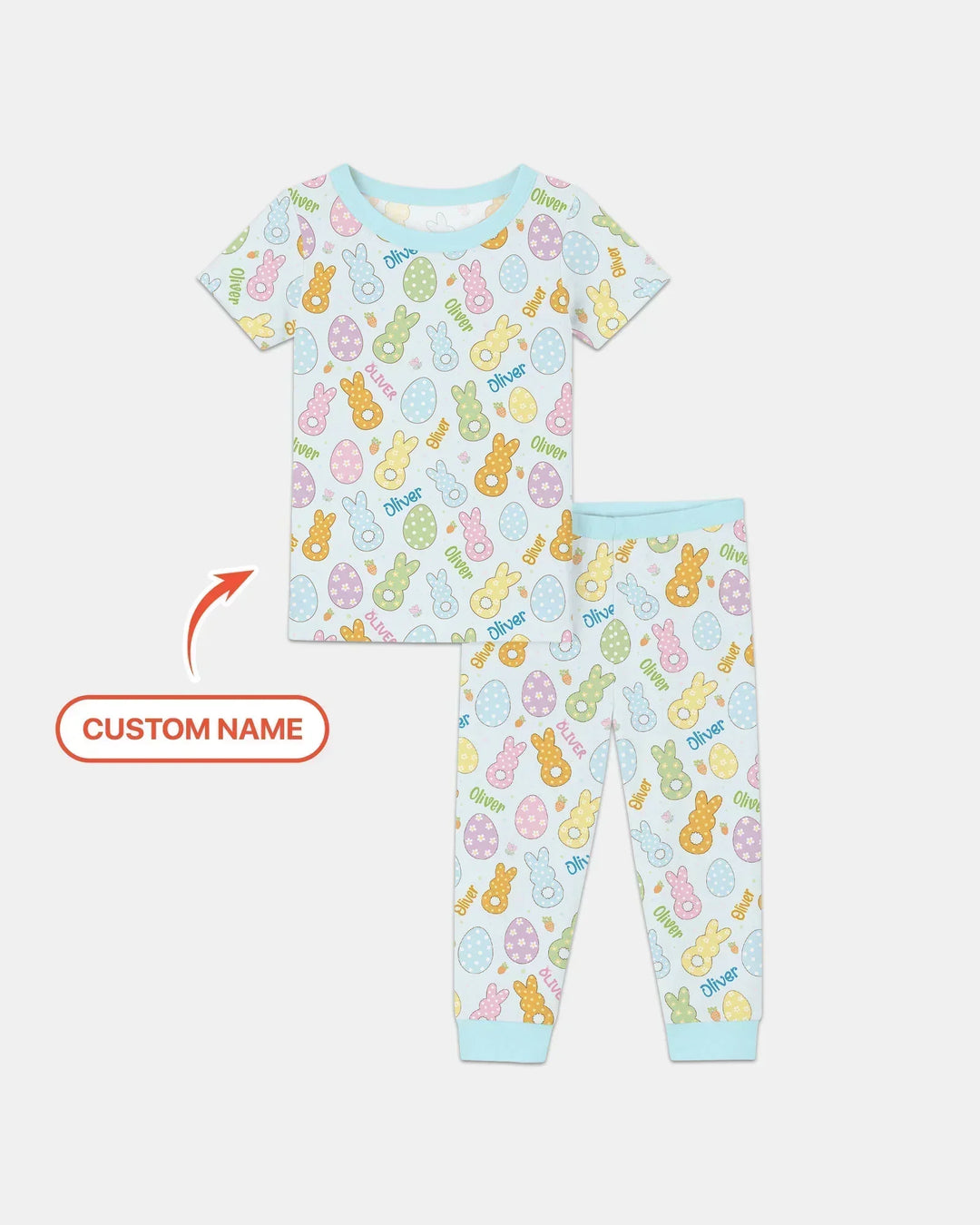 Custom Name Spring Pastel Easter Bamboo Two Piece Short Sleeve Pajama Set