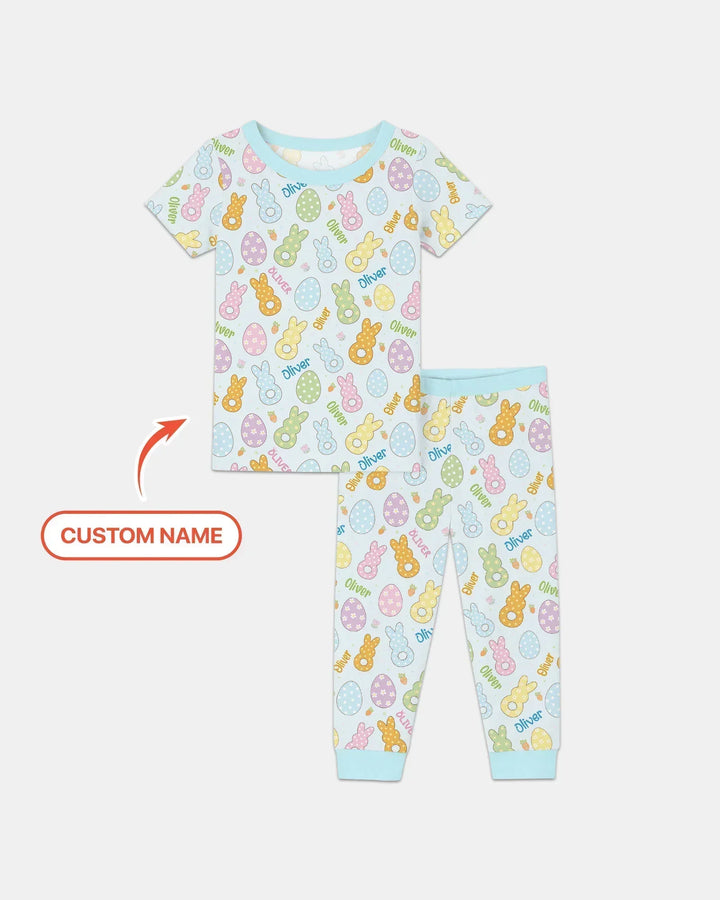 Custom Name Spring Pastel Easter Bamboo Two Piece Short Sleeve Pajama Set