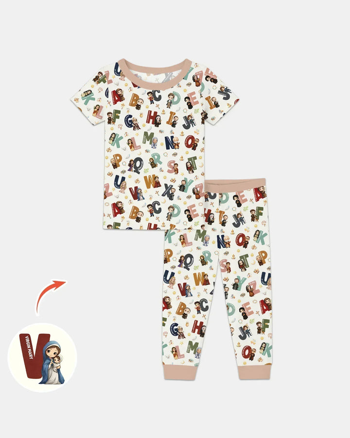 Catholic Saint ABCs Bamboo Two Piece Short Sleeve Pajama Set