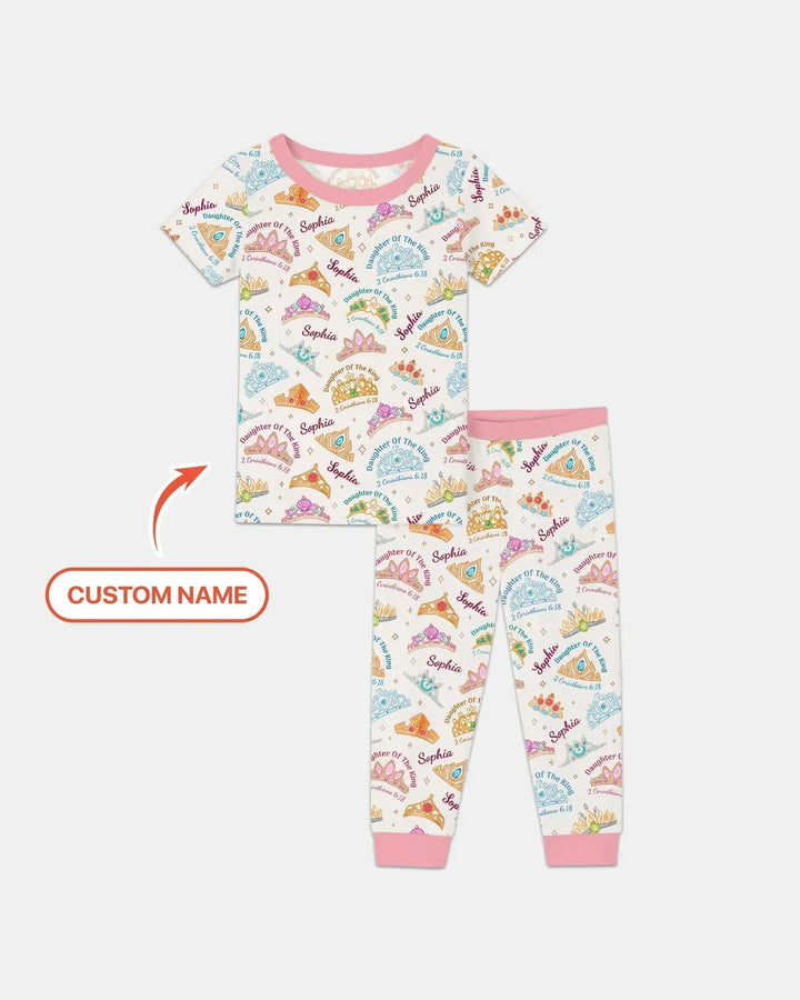 Daughter Of The King Custom Name Bamboo Two Piece Short Sleeve Pajama Set