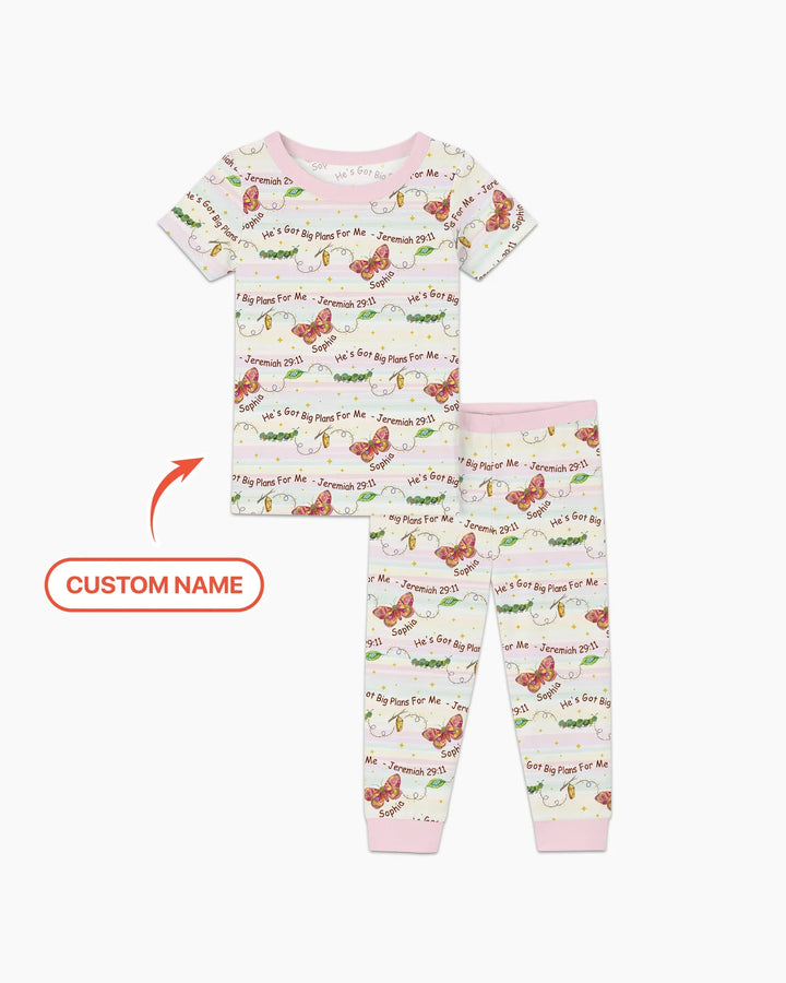 Custom Name He's Got Big Plans For Me Bamboo Two Piece Short Sleeve Pajama Set