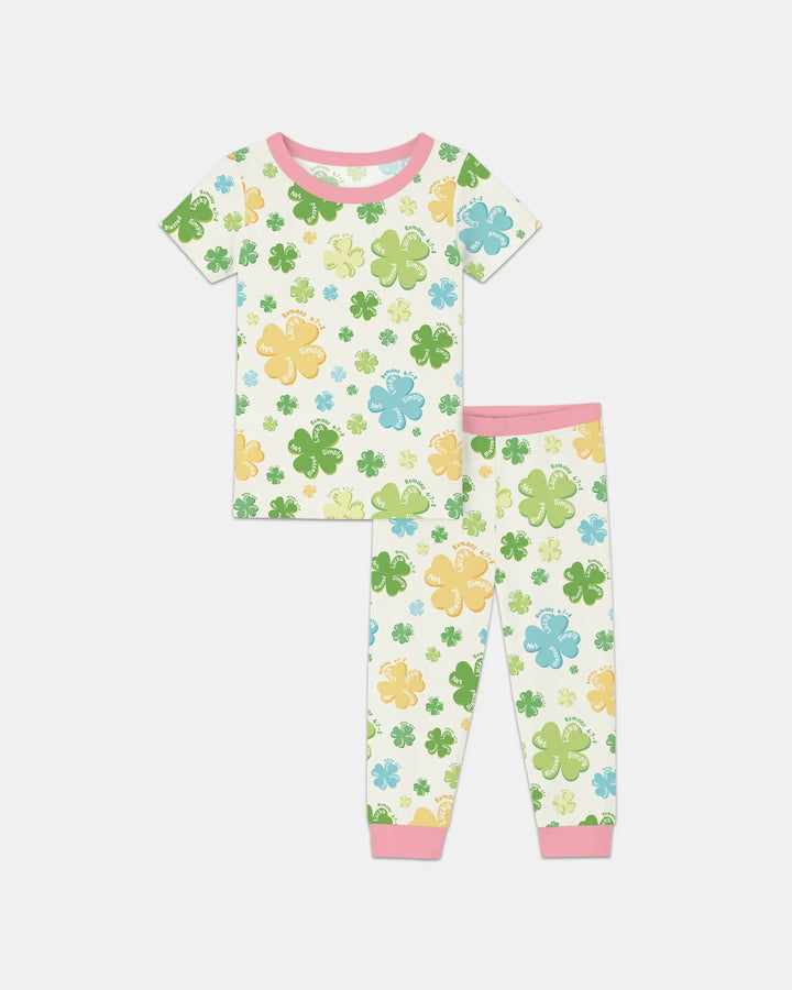 Shamrocks Print St. Patrick's Day Bamboo Two Piece Short Sleeve Pajama Set