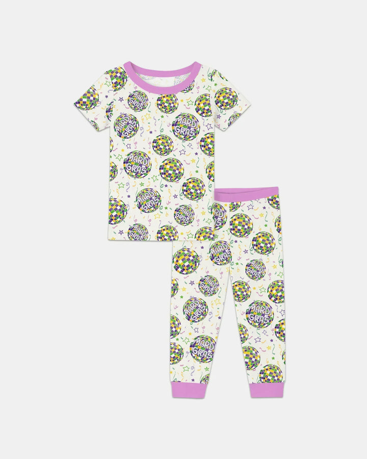 Mardi Gras Disco Ball Bamboo Two Piece Short Sleeve Pajama Set