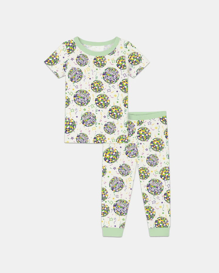 Mardi Gras Disco Ball Bamboo Two Piece Short Sleeve Pajama Set