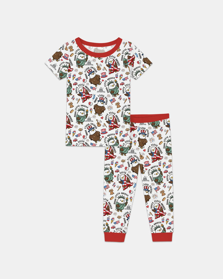 Happy 250th America Cute Patriotic Eagles Family Matching Bamboo Two Piece Short Sleeve Pajama Set