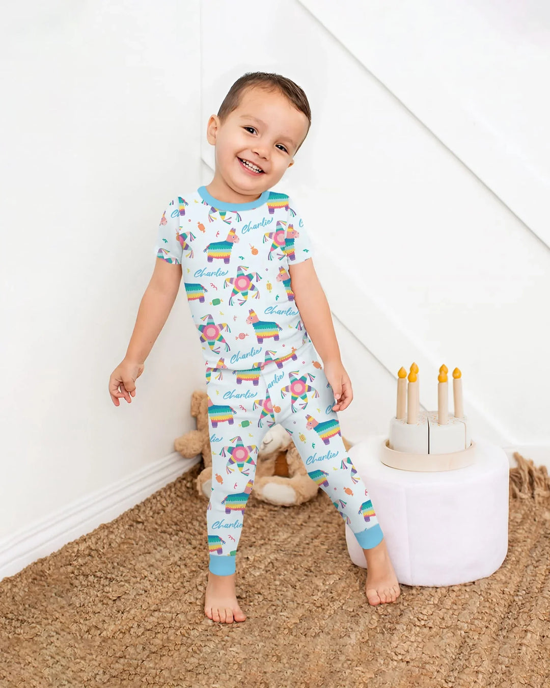 Custom Name Smash the Pinata Bamboo Two Piece Short Sleeve Pajama Set