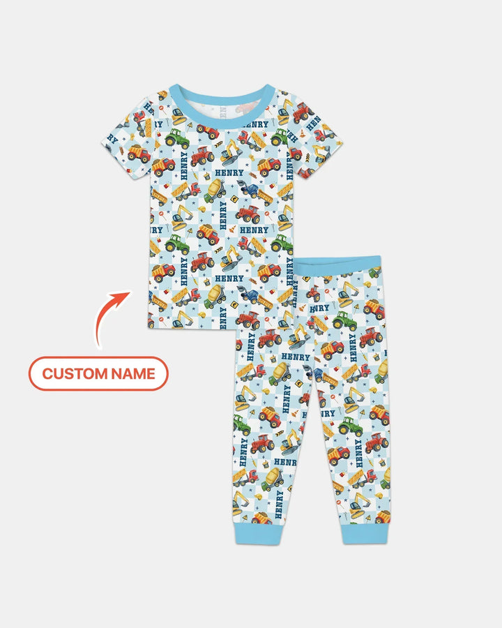 Under Construction Custom Name Bamboo Two Piece Short Sleeve Pajama Set
