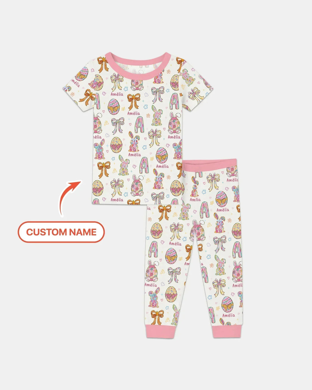 Happy Easter Custom Name Bamboo Two Piece Short Sleeve Pajama Set