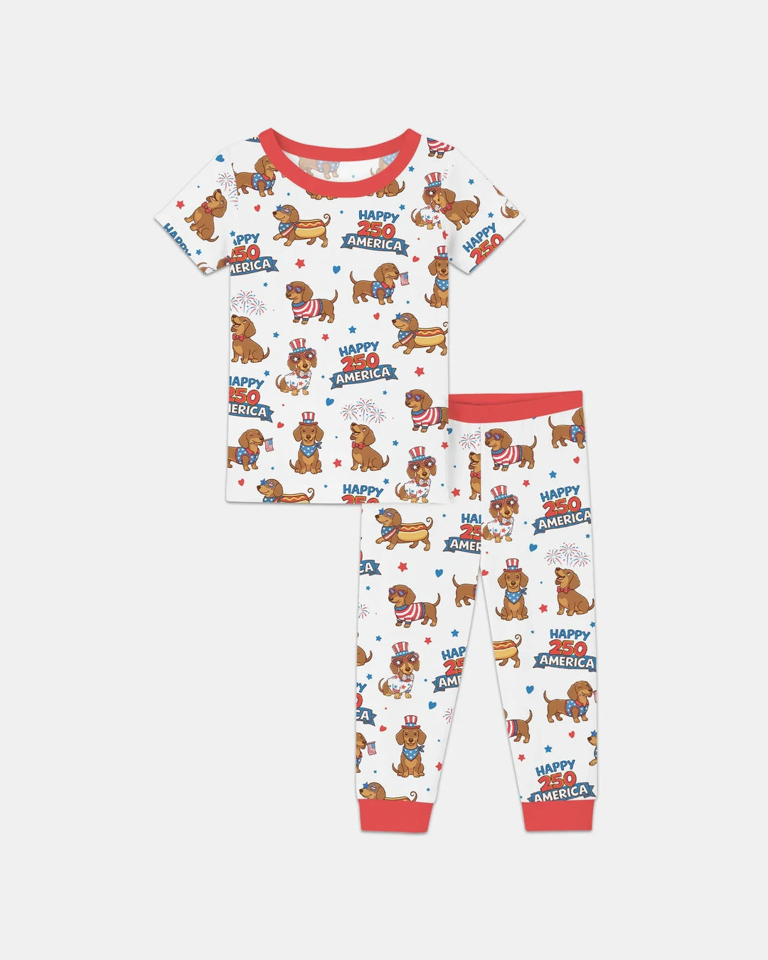 Red, White & Wiener Bamboo Two Piece Short Sleeve Pajama Set