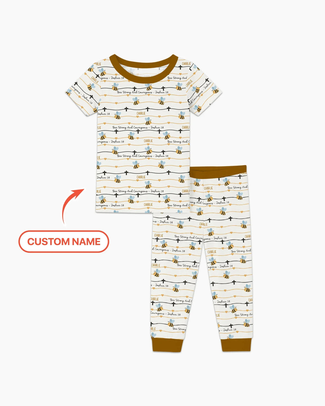 Bee Strong And Courageous Custom Name Bamboo Two Piece Short Sleeve Pajama Set