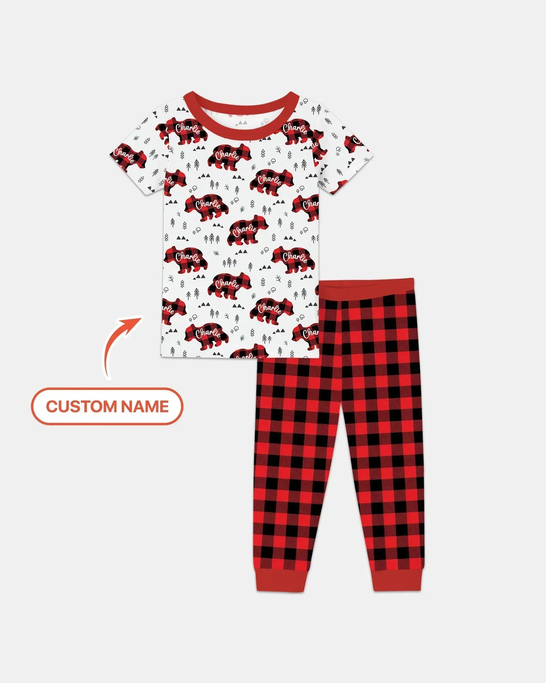 Custom Name Family Bear Matching Bamboo Two Piece Short Sleeve Pajama Set
