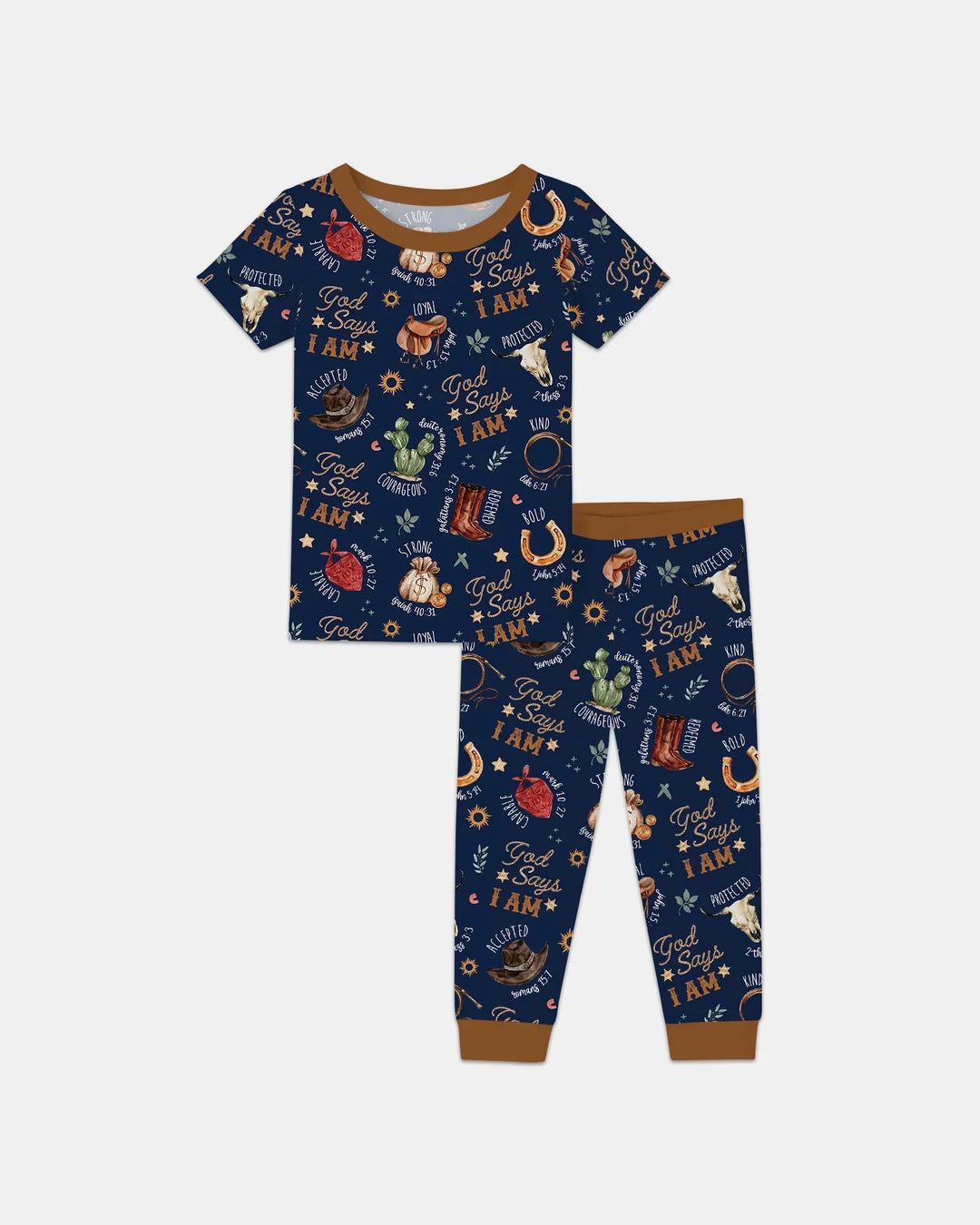 God Says I Am Western Faith Bamboo Two Piece Short Sleeve Pajama Set