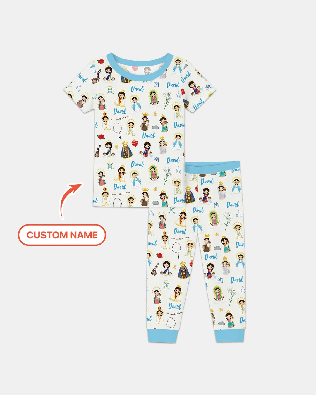 Custom Name Mother Mary Bamboo Two Piece Short Sleeve Pajama Set