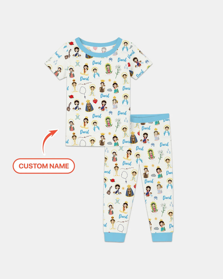 Custom Name Mother Mary Bamboo Two Piece Short Sleeve Pajama Set