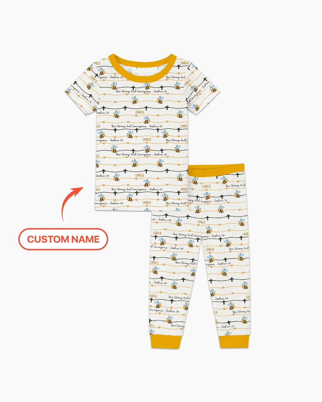 Bee Strong And Courageous Custom Name Bamboo Two Piece Short Sleeve Pajama Set