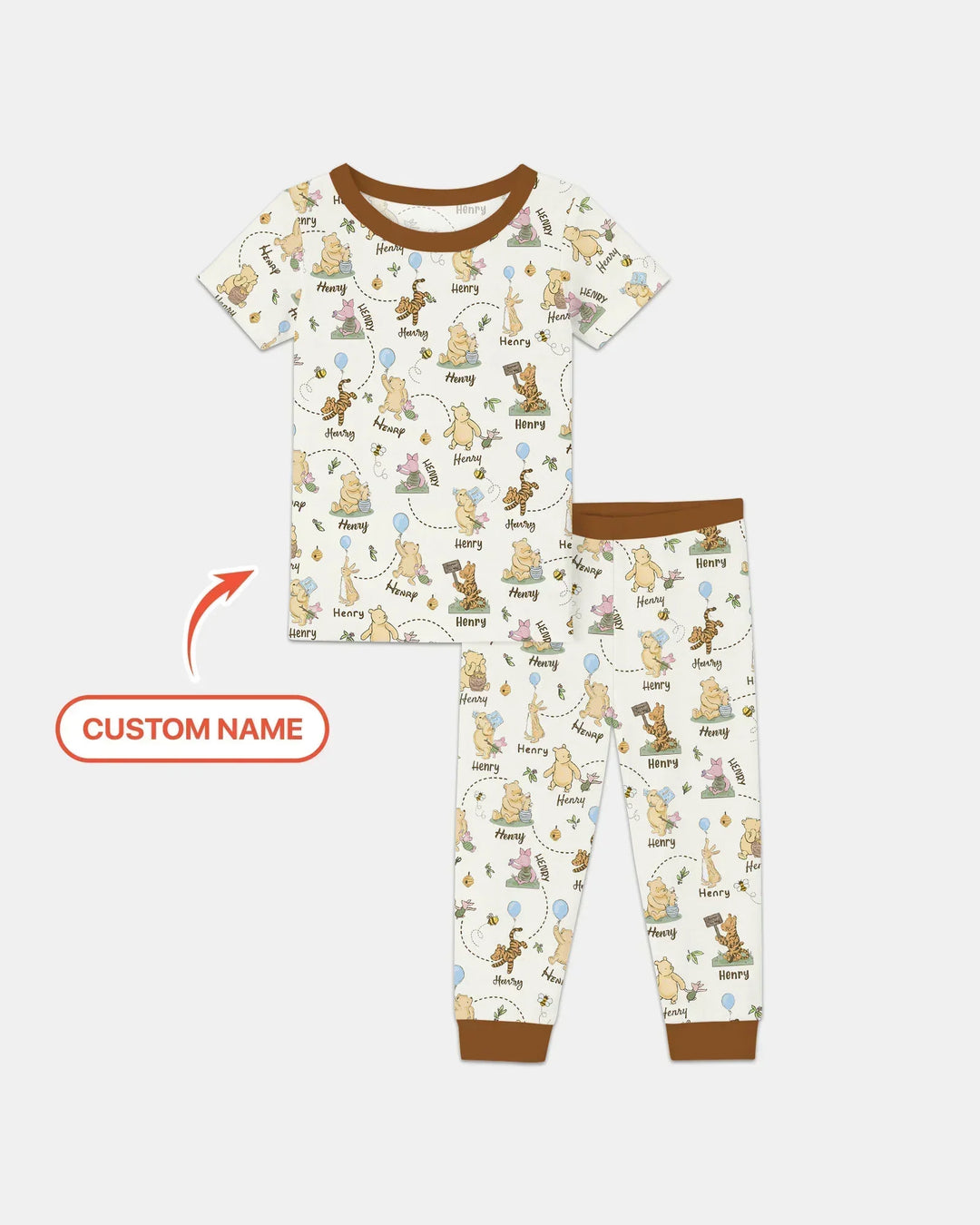 Once Upon A Bear Custom Name Bamboo Two Piece Short Sleeve Pajama Set
