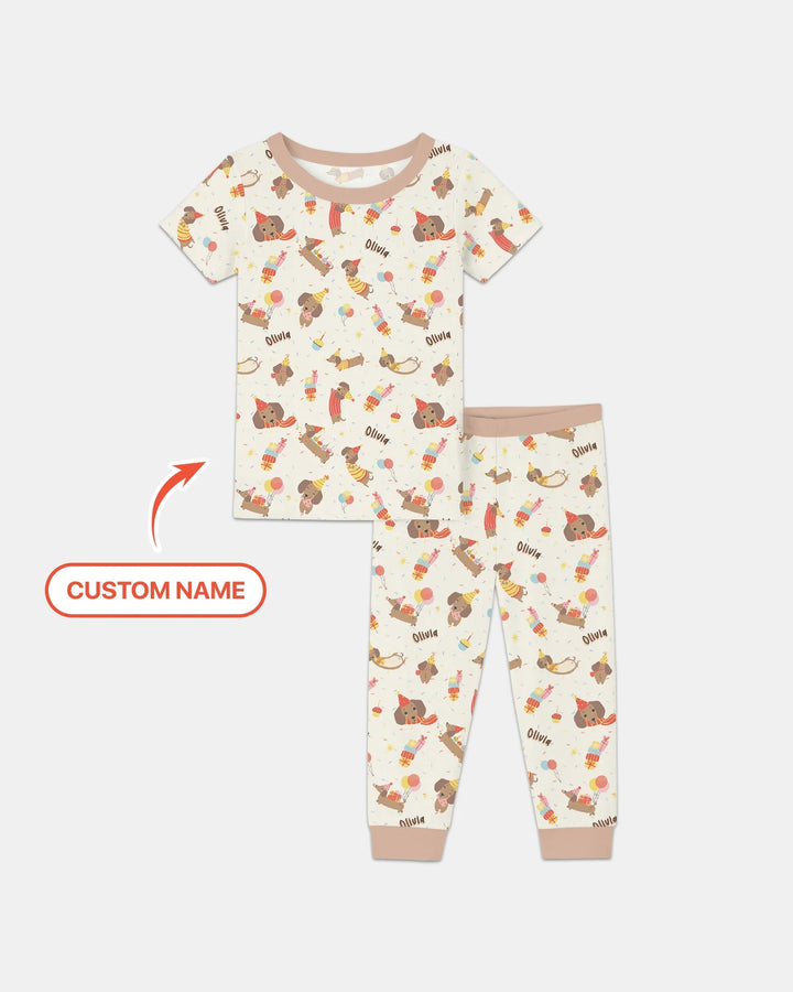 Dachshund Birthday Bamboo Two Piece Short Sleeve Pajama Set