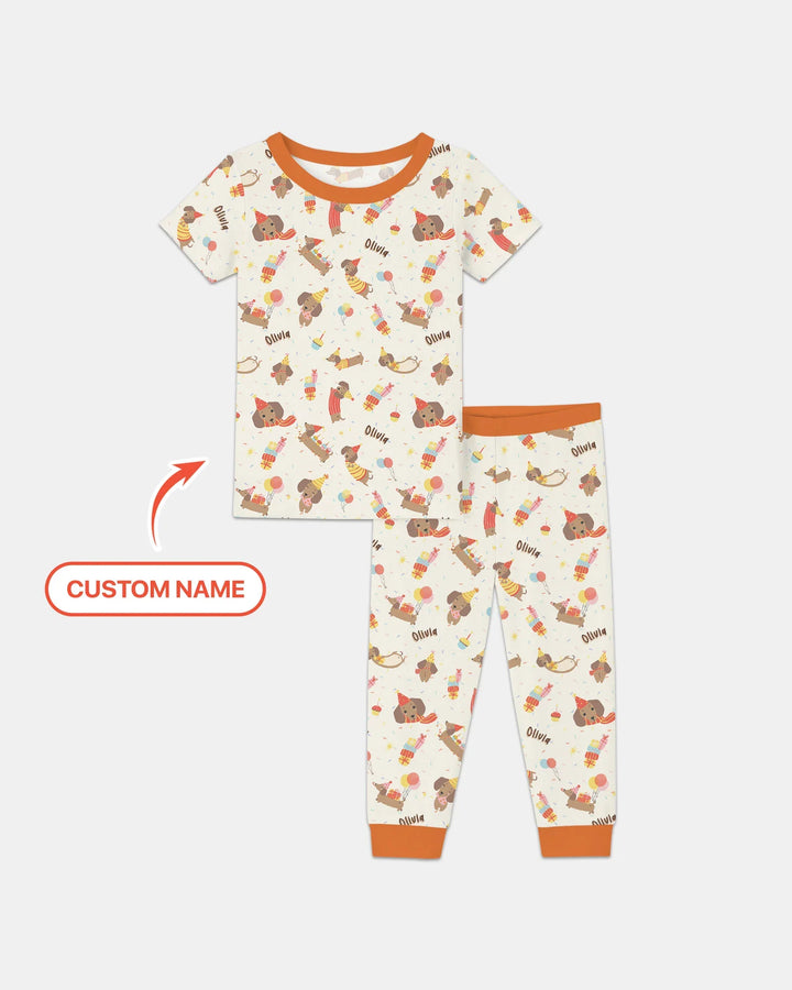 Dachshund Birthday Bamboo Two Piece Short Sleeve Pajama Set