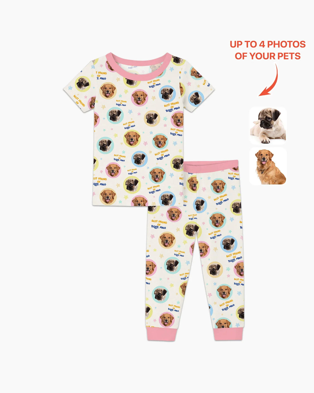 Best Friend Custom Name And Pet Photos Bamboo Two Piece Short Sleeve Pajama Set