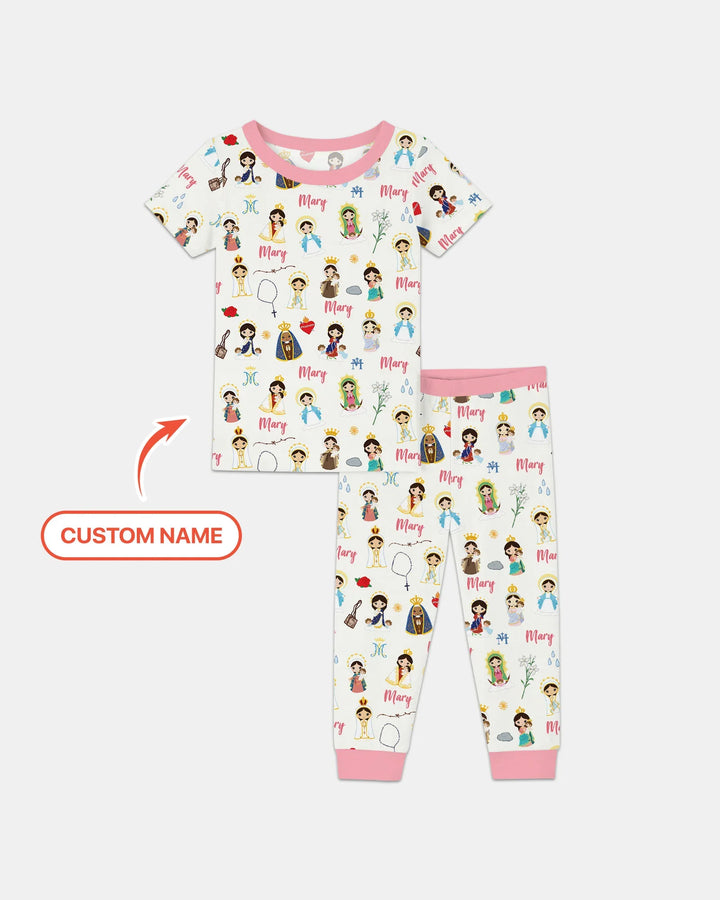 Custom Name Mother Mary Bamboo Two Piece Short Sleeve Pajama Set
