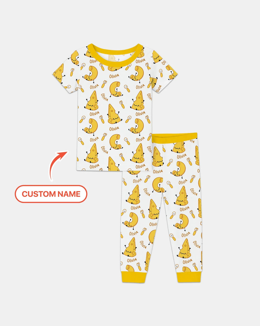 Custom Name Mac & Cheese Club Bamboo Two Piece Short Sleeve Pajama Set