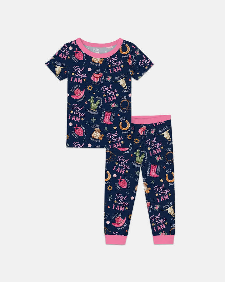 God Says I Am Western Faith Bamboo Two Piece Short Sleeve Pajama Set
