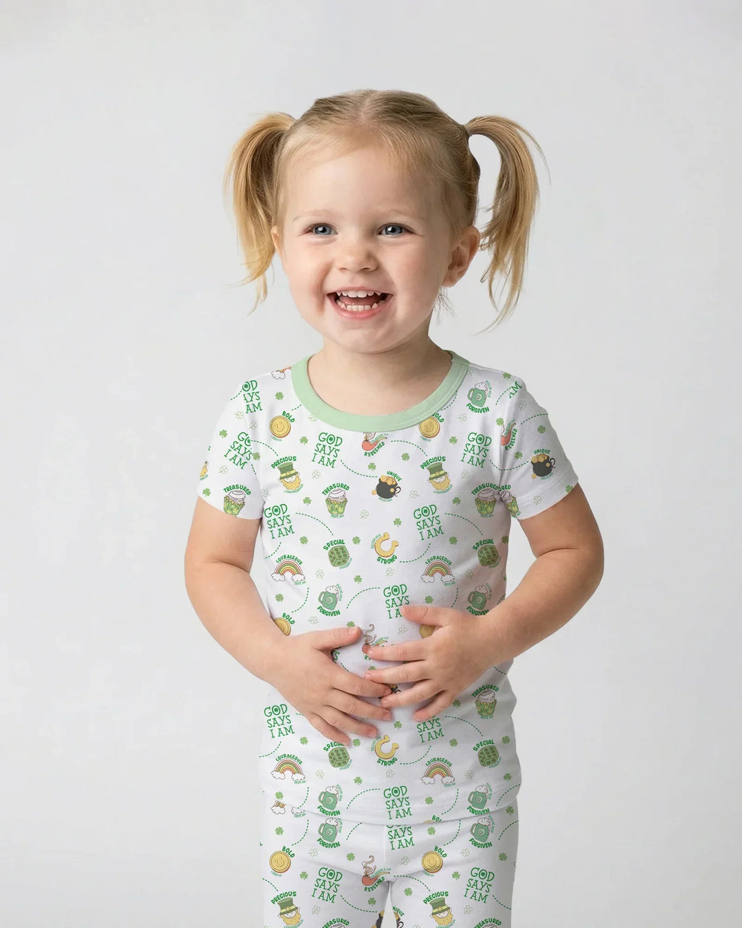 St Patrick's Day God Says I Am Bamboo Two Piece Short Sleeve Pajama Set