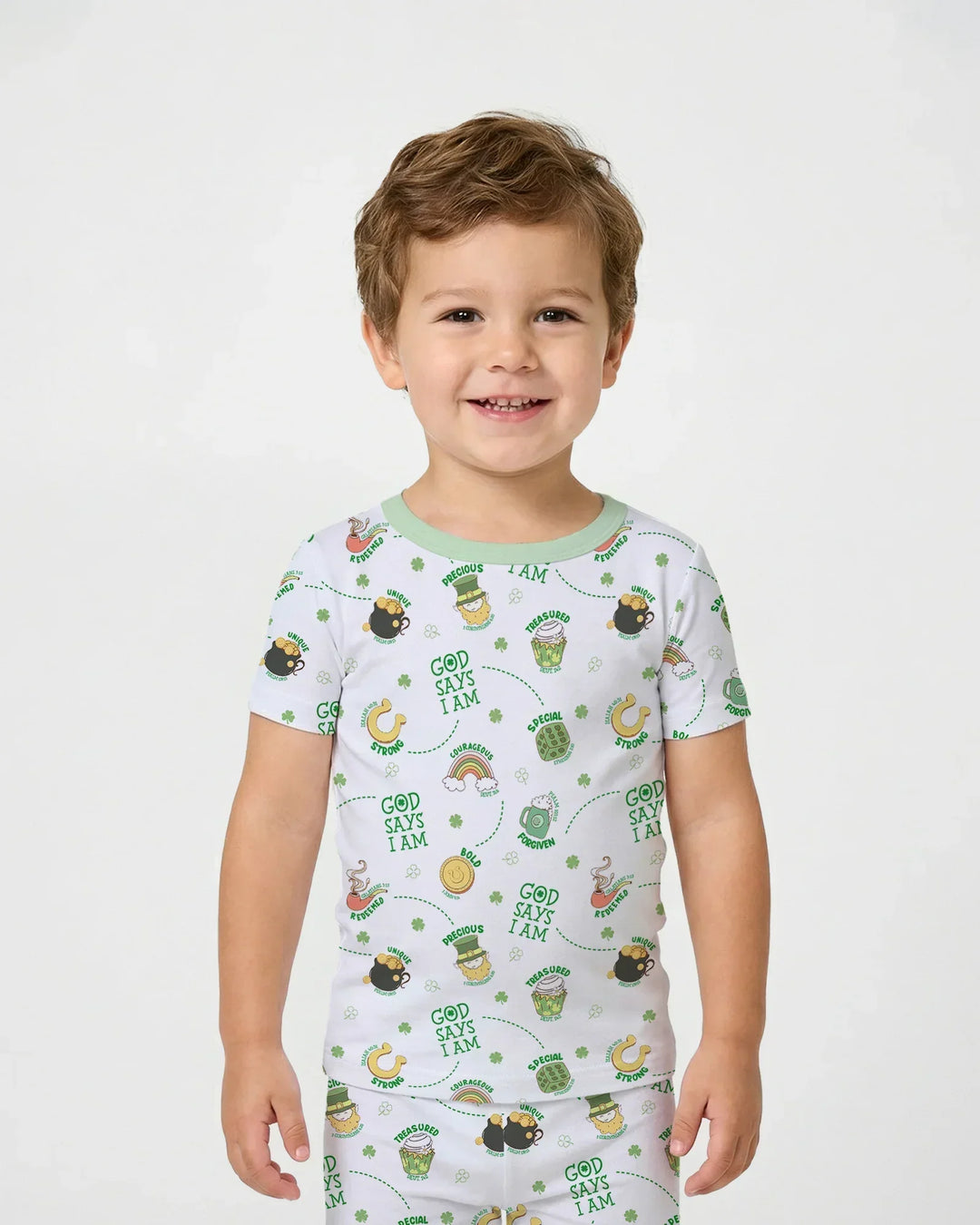 St Patrick's Day God Says I Am Bamboo Two Piece Short Sleeve Pajama Set