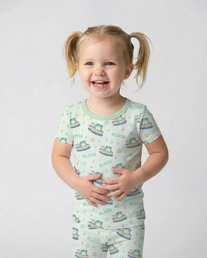Frogs Here, Frogs There Passover Custom Name Bamboo Two Piece Short Sleeve Pajama Set