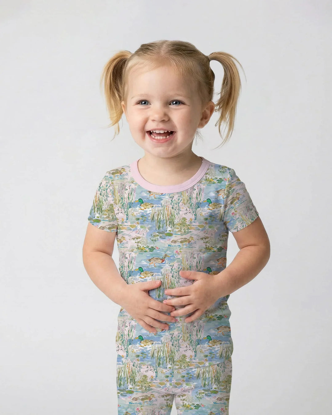 Watercolor Mallard Duck Bamboo Two Piece Short Sleeve Pajama Set