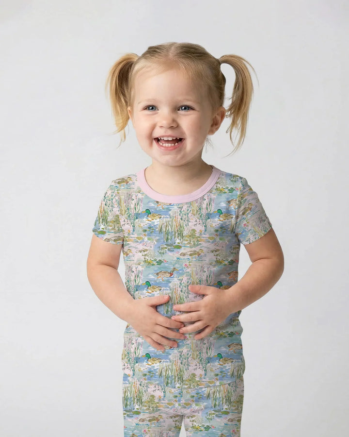 Watercolor Mallard Duck Bamboo Two Piece Short Sleeve Pajama Set