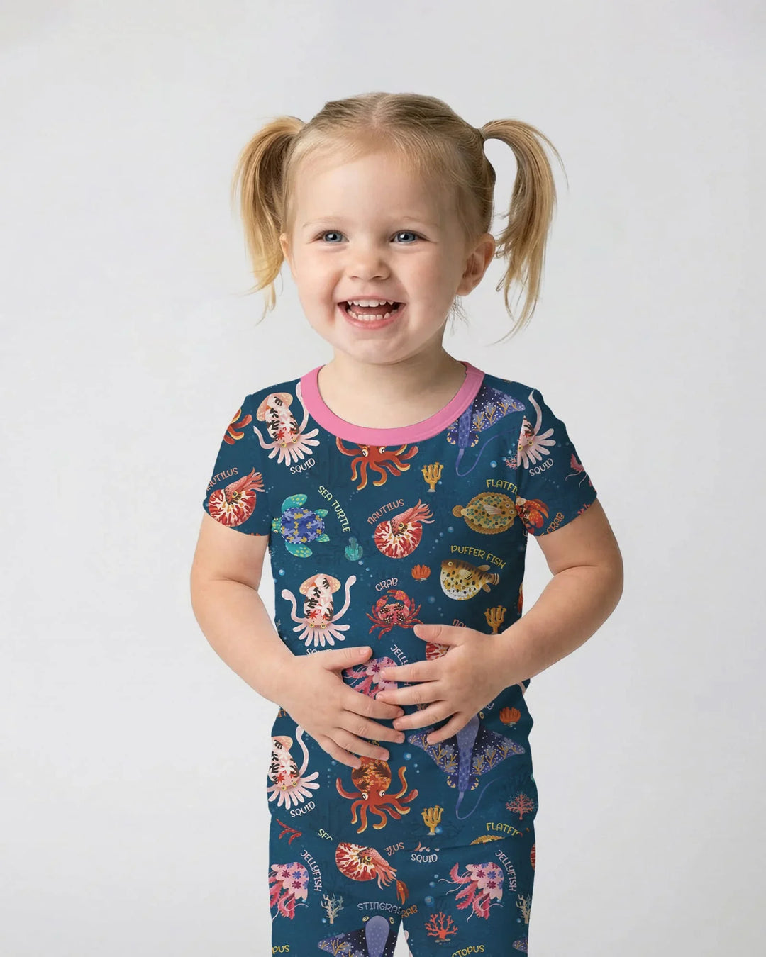 Deep Blue Wonders Bamboo Two Piece Short Sleeve Pajama Set