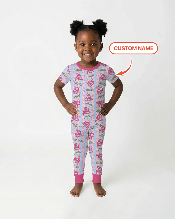 So Loved Custom Name  Bamboo Two Piece Short Sleeve Pajama Set