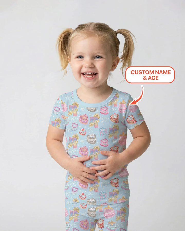 Custom Princess Baby Birthday Bamboo Two Piece Short Sleeve Pajama Set