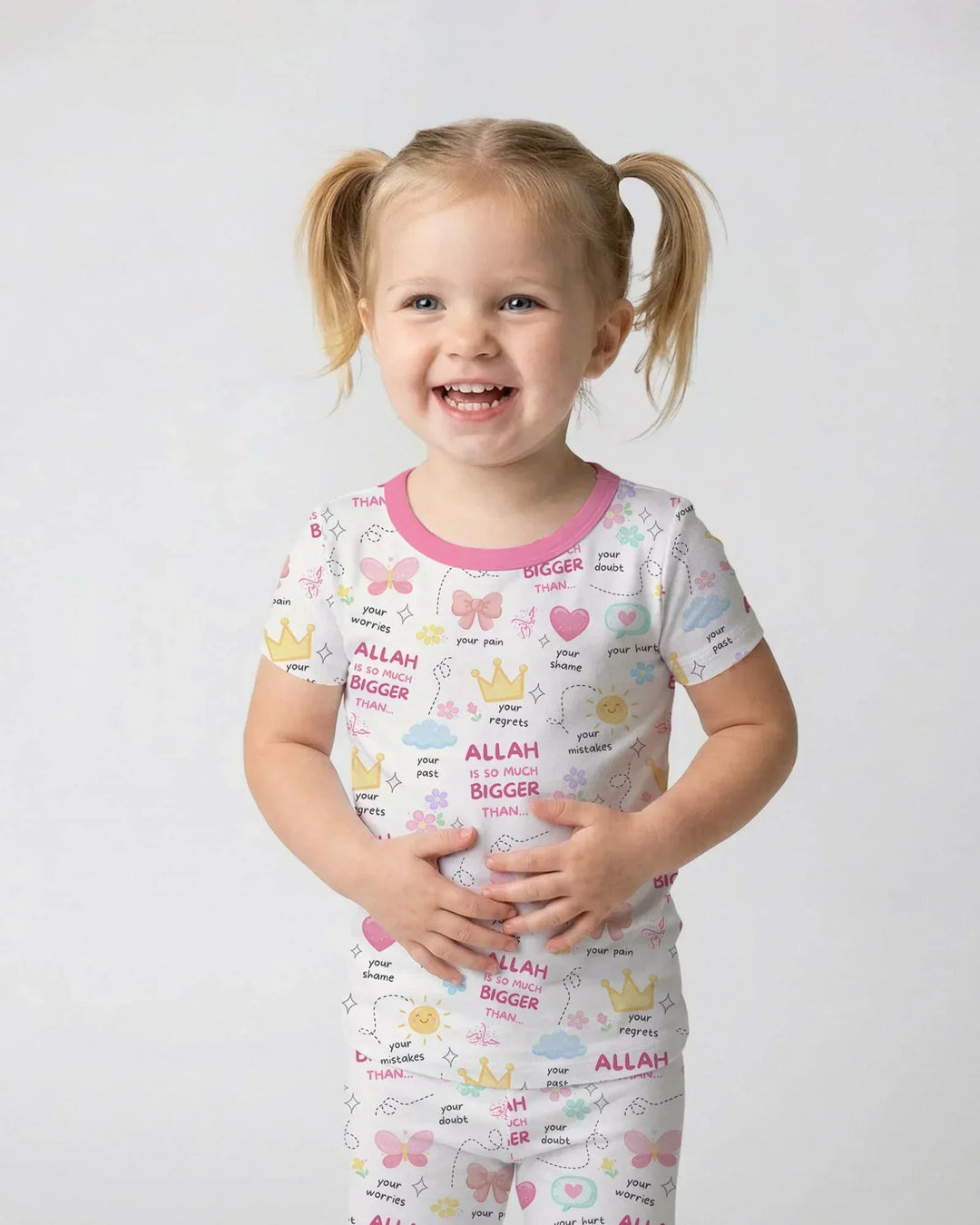 "Allah Is So Much Bigger Than..." Family Matching Bamboo Two Piece Short Sleeve Pajama Set