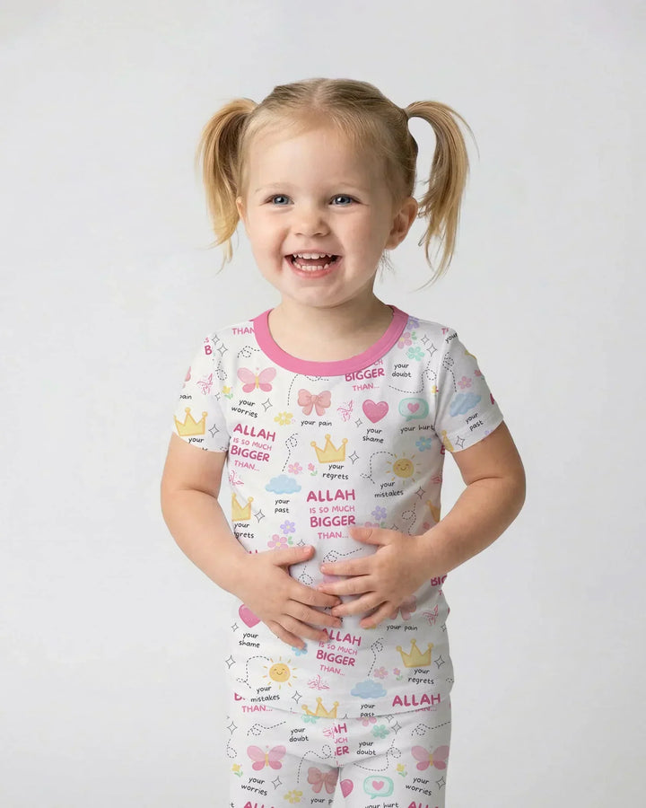 "Allah Is So Much Bigger Than..." Family Matching Bamboo Two Piece Short Sleeve Pajama Set