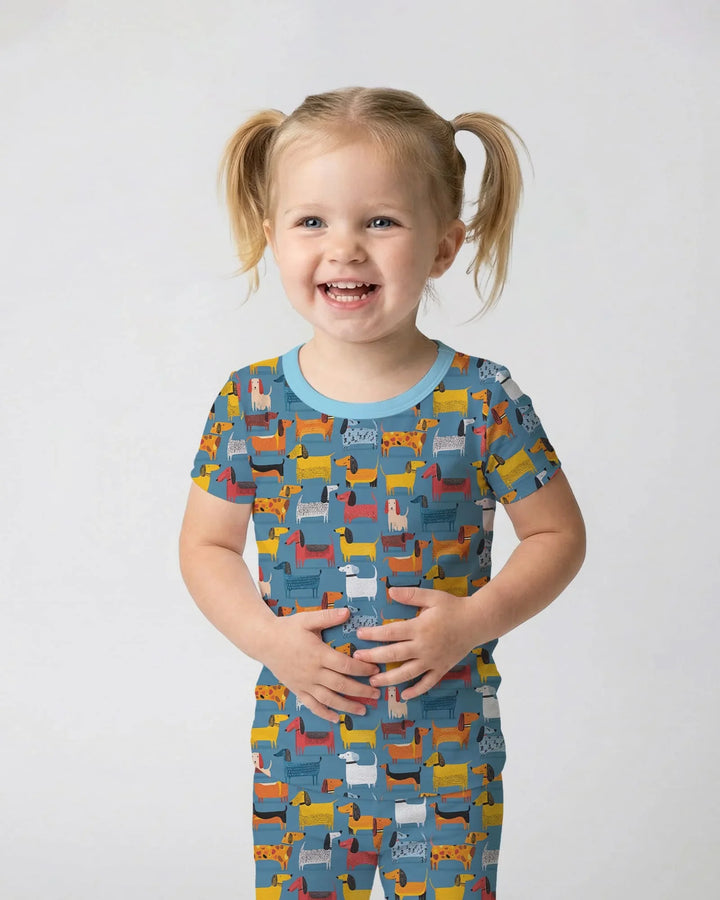 Whimsical Dachshund Bamboo Two Piece Short Sleeve Pajama Set