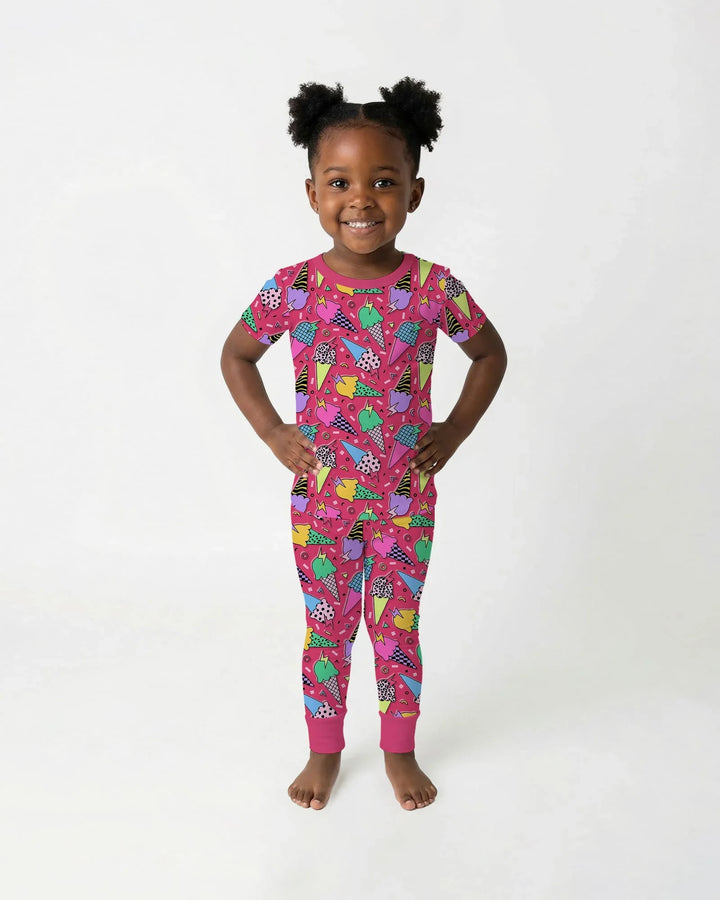 Summer Retro Ice Creams Family Matching Bamboo Two Piece Short Sleeve Pajama Set