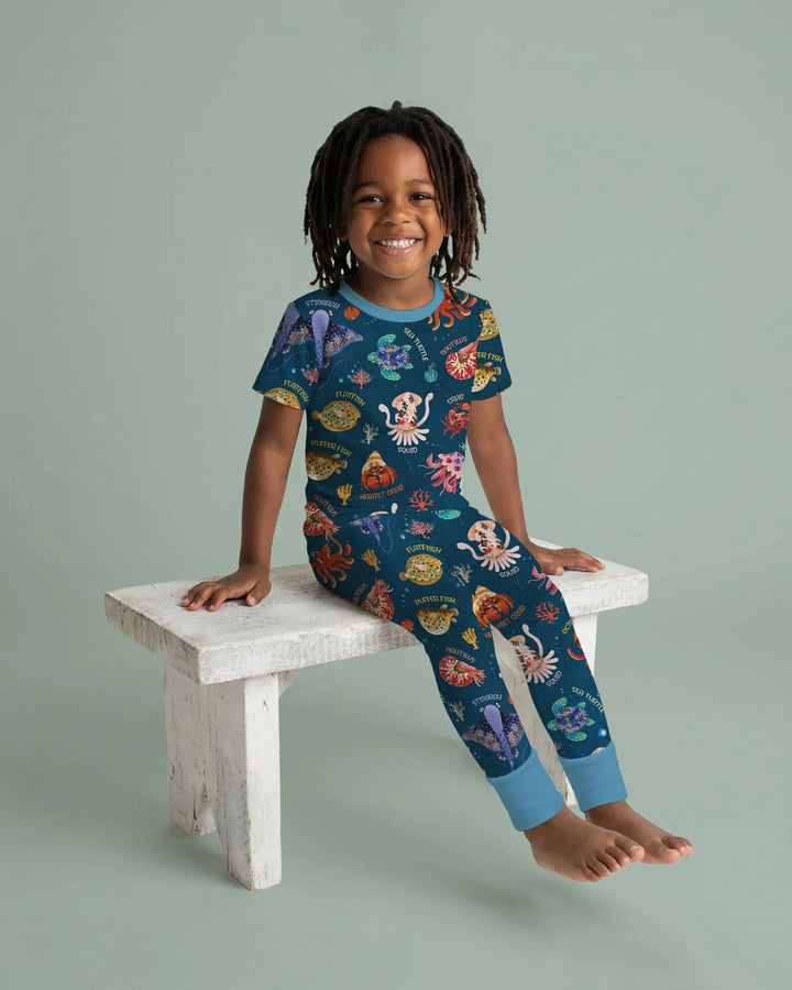 Deep Blue Wonders Bamboo Two Piece Short Sleeve Pajama Set