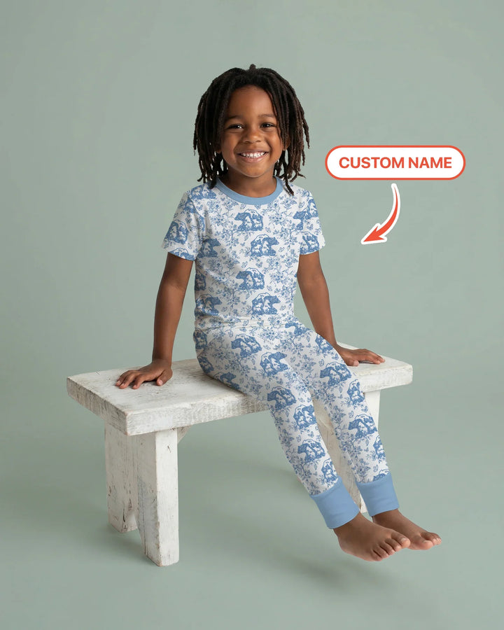Custom Name Mama Bear Toile Bamboo Two Piece Short Sleeve Pajama Set