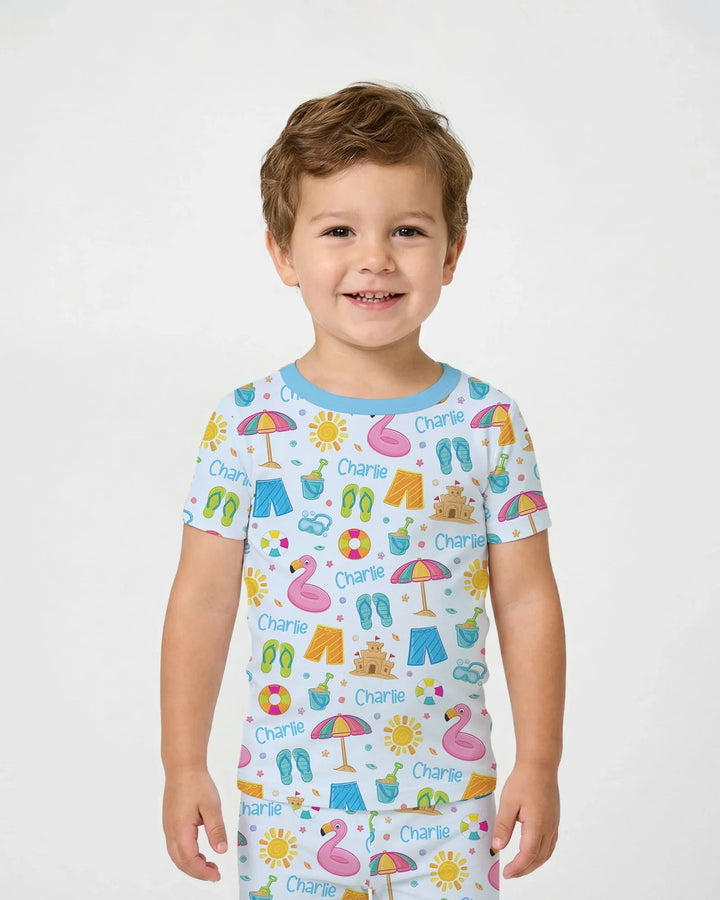 Custom Name Summer is Fun Bamboo Two Piece Short Sleeve Pajama Set