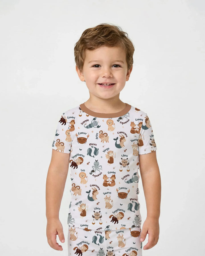 Cute Kids Horoscope Bamboo Two Piece Short Sleeve Pajama Set