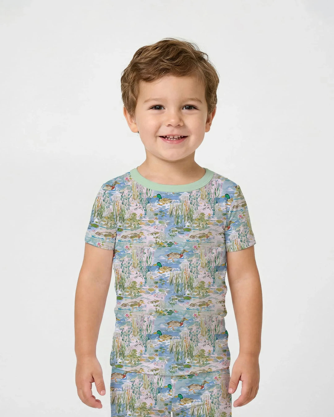 Watercolor Mallard Duck Bamboo Two Piece Short Sleeve Pajama Set
